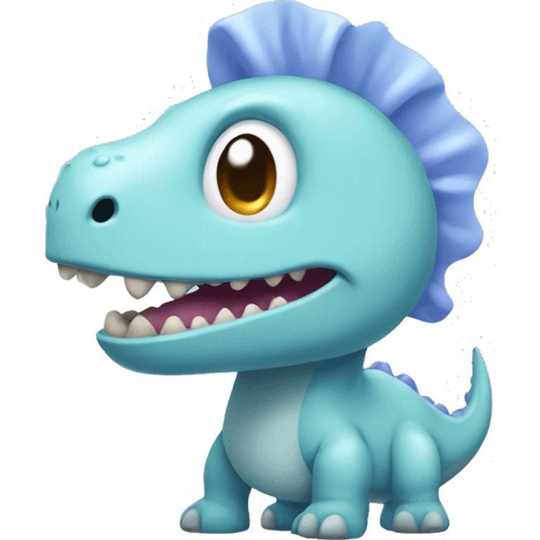 A light purple dinosaur with a light blue bow on head emoji