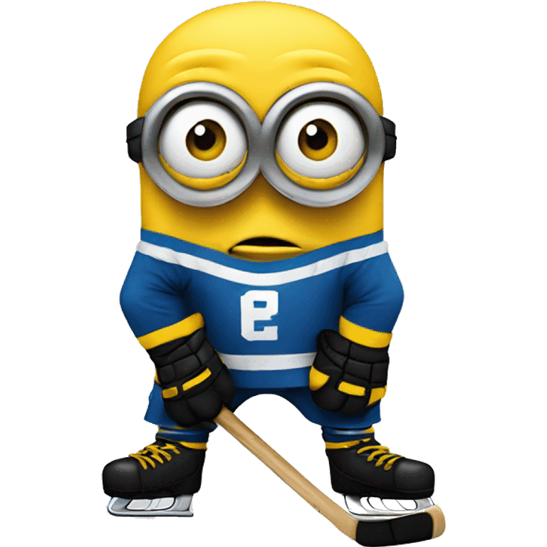 Minion dressed as a hockey player with a mean look on his face emoji