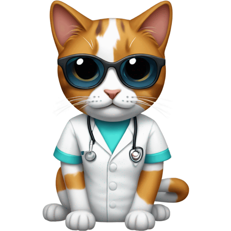 Calico cat with sunglasses wearing nurses uniform emoji