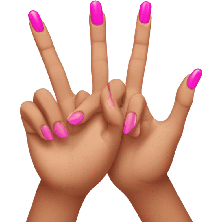 number 2 hand sign with pink nails emoji