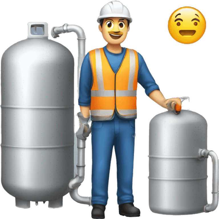 male worker standing next to a gas tank emoji