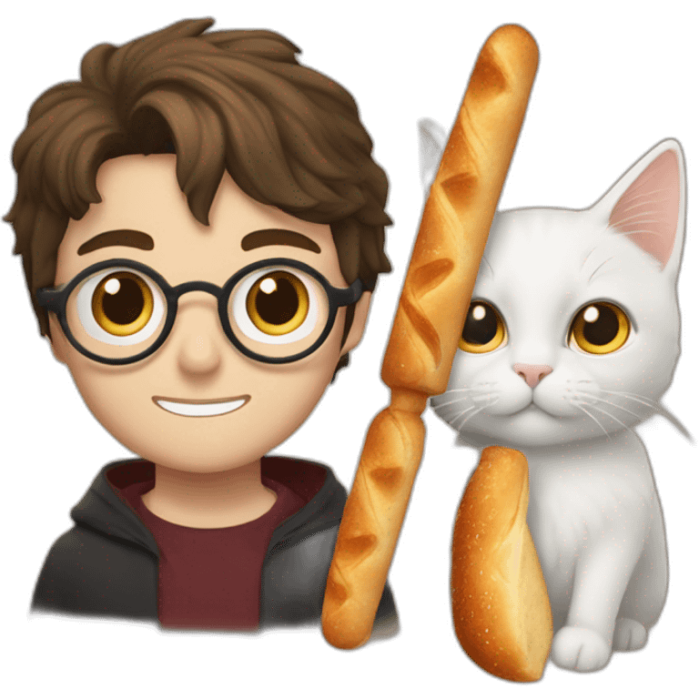 Harry Potter avec une baguette magique et un chat emoji