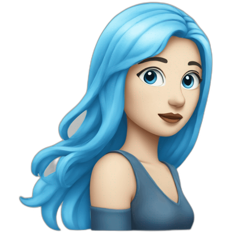 Classic woman emoji with blue hair and blue eyes with white skin emoji