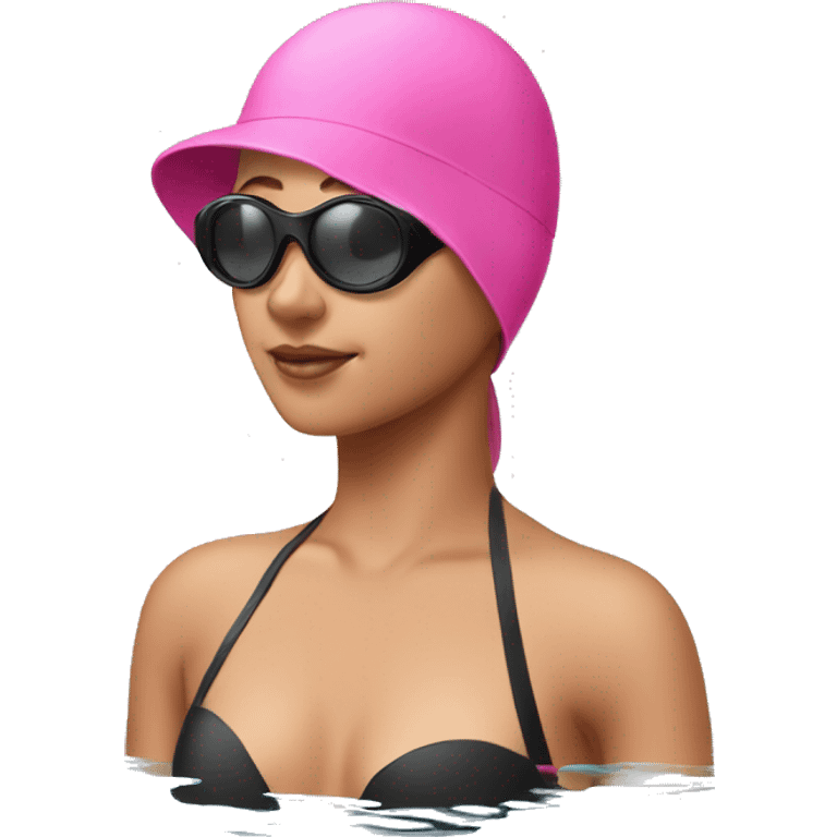 Lady pink swimming cap black googles emoji