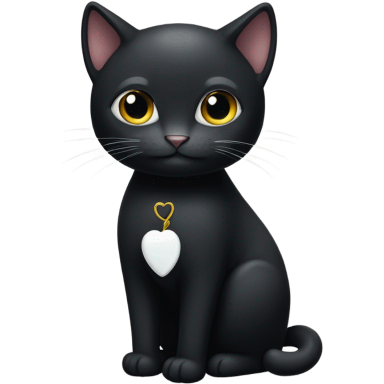 full body black cat with little white heart spot under chin  emoji