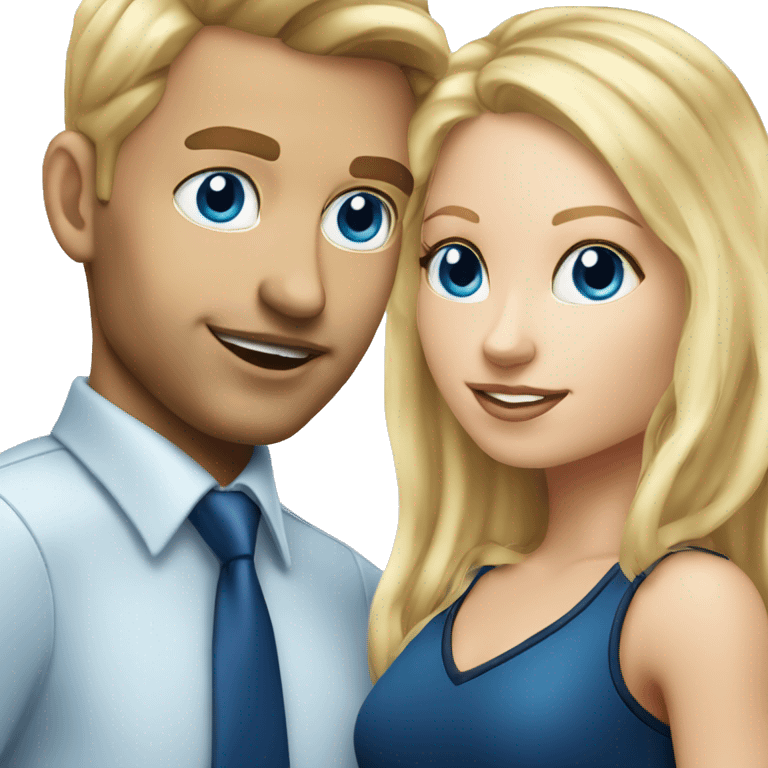 Blonde female cheerleader with blue eyes kissing blonde male lawyer with blue eyes emoji