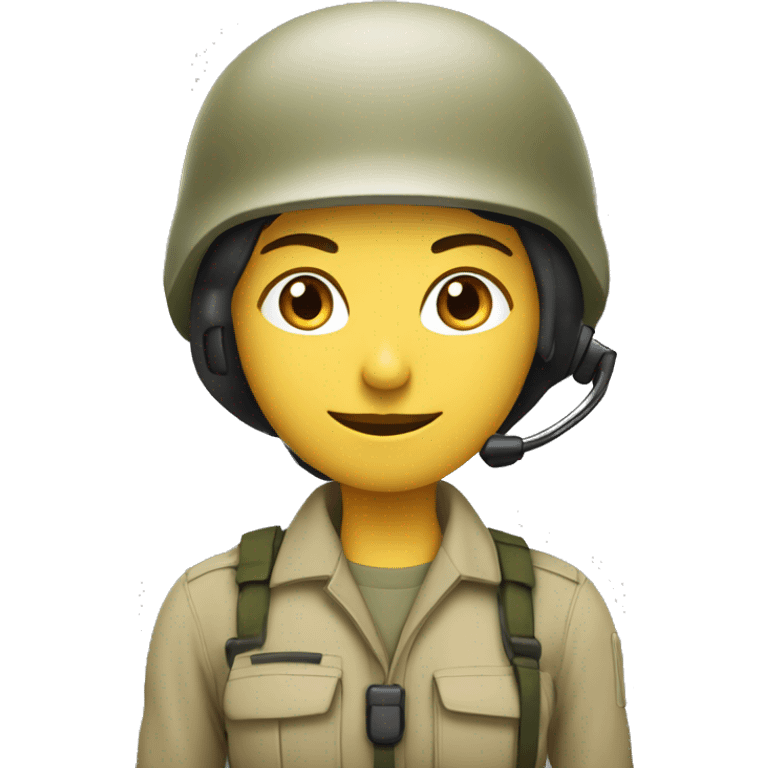 operator dressed in khaki color with a milatary helmet, without glasses, without headset, preferably female white emoji