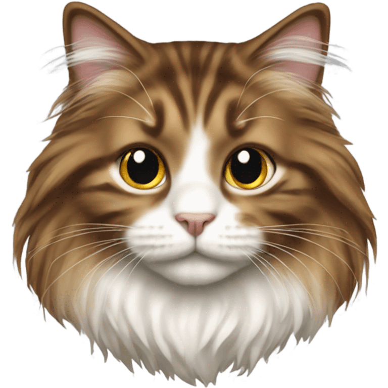 Realistic cat long hair brown white emoji