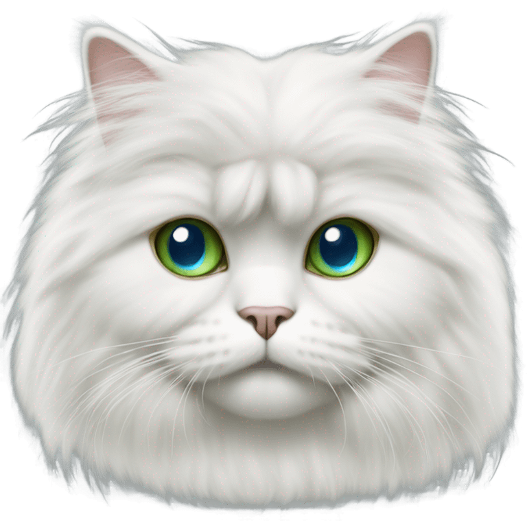 A persian cat with long white hair and blue and green eyes emoji