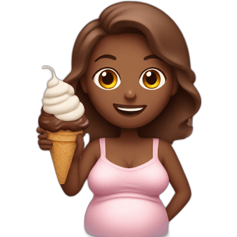 pregnant woman eating an chocolate ice cream emoji