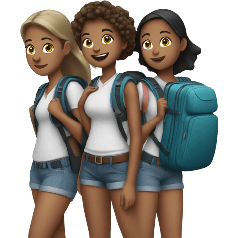 three girls with travel backpacks emoji