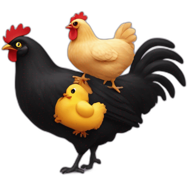 A black cat carrying a chicken on its back emoji