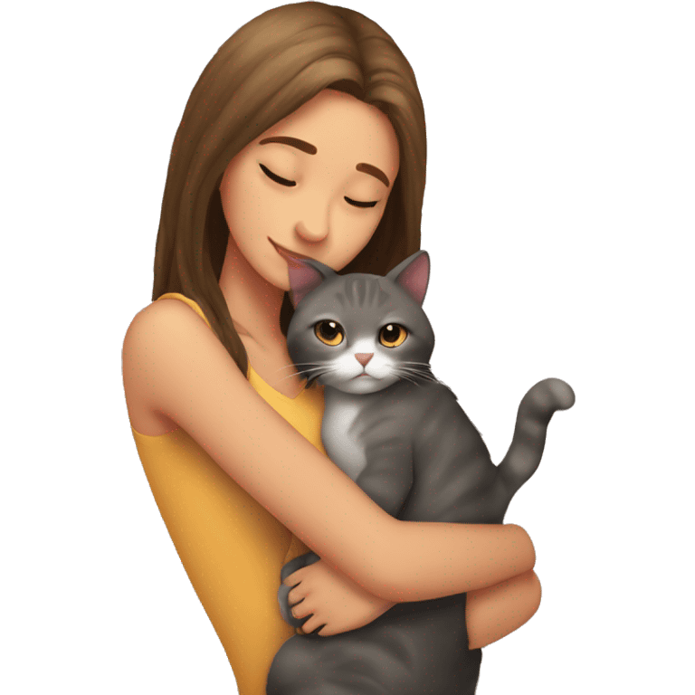 Girl cuddling with cat emoji