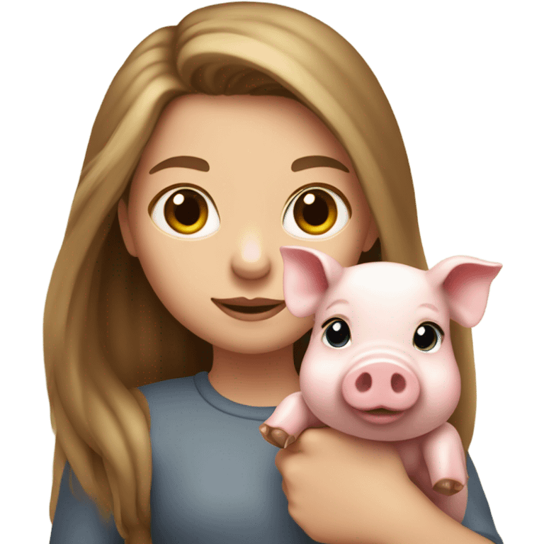 Girl with long brown hair and blonde highlights holding pet pig emoji