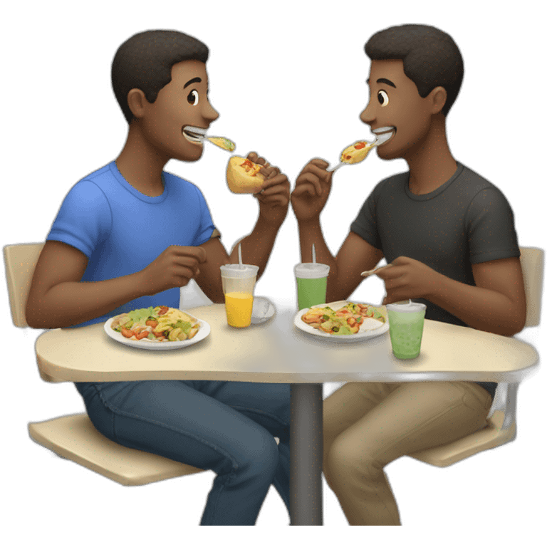 Two friends man eat lunch emoji