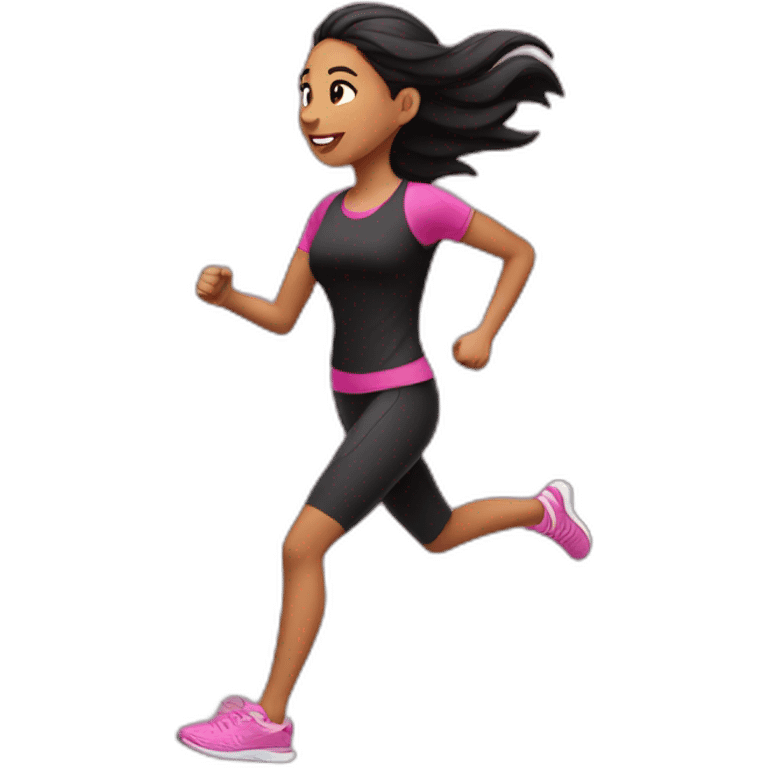 latina-girl-running, black-shirt, pink emoji