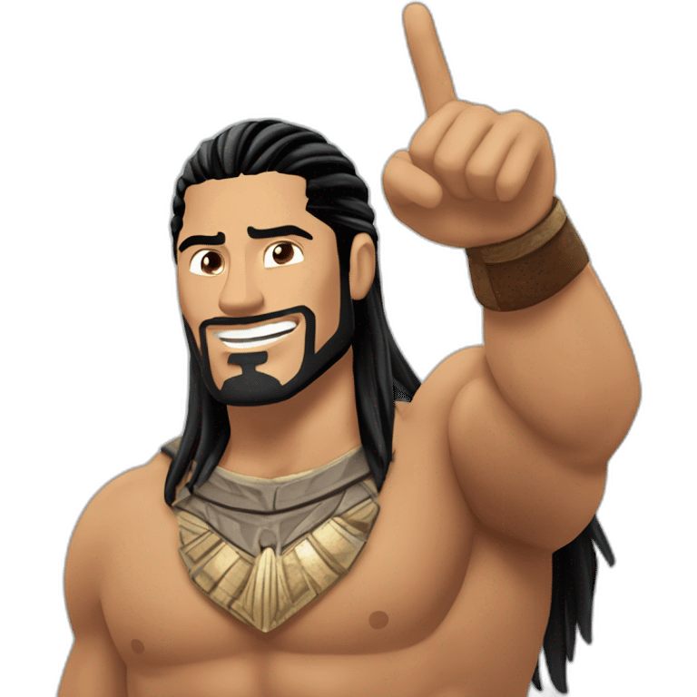 Roman reigns acknowledging himself as the tribal chief with his index finger pointing to the sky emoji