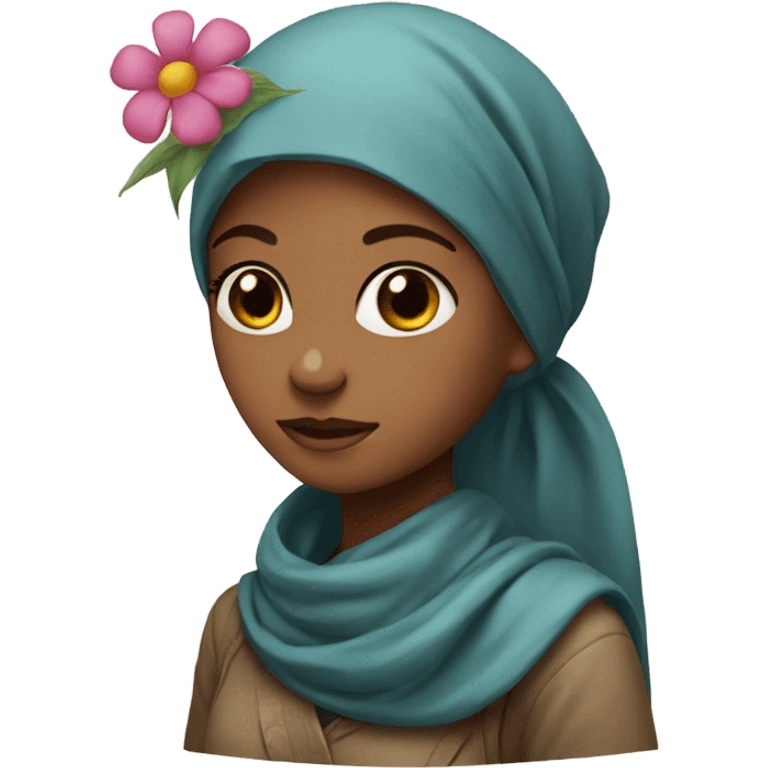 girl with head scarf and flower emoji