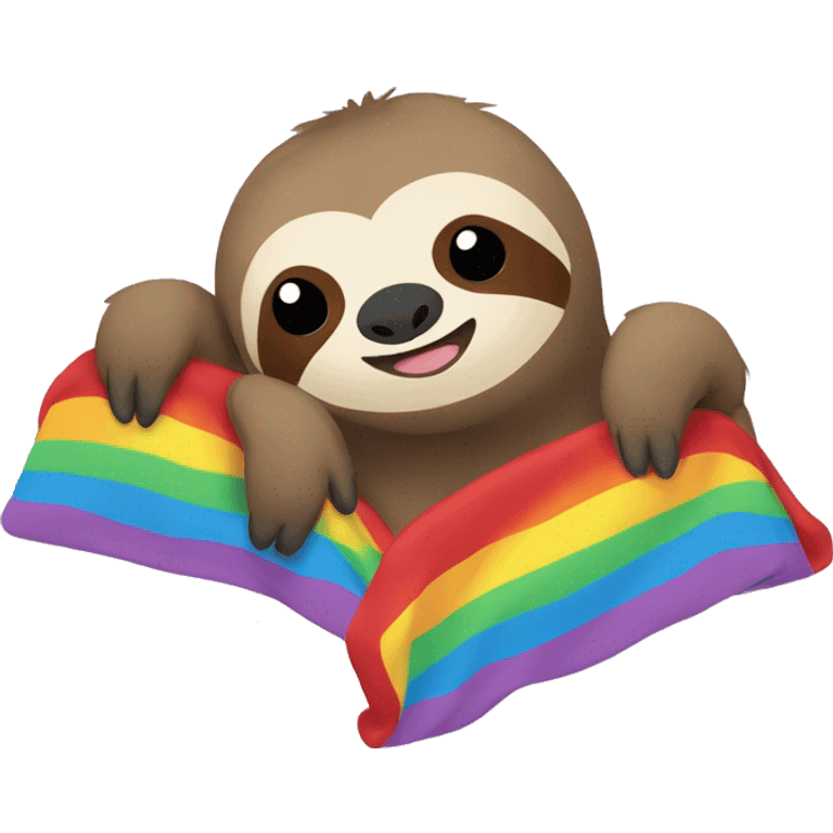 Sloth hanging from a rainbow blanket emoji