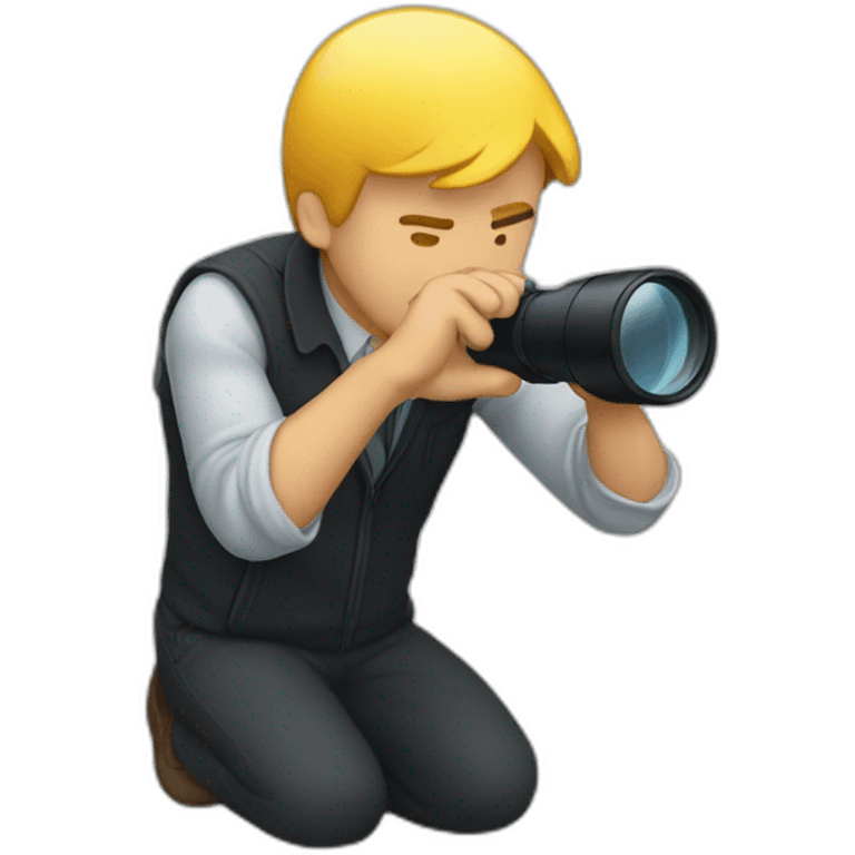 person crouching using a spy glass emoji