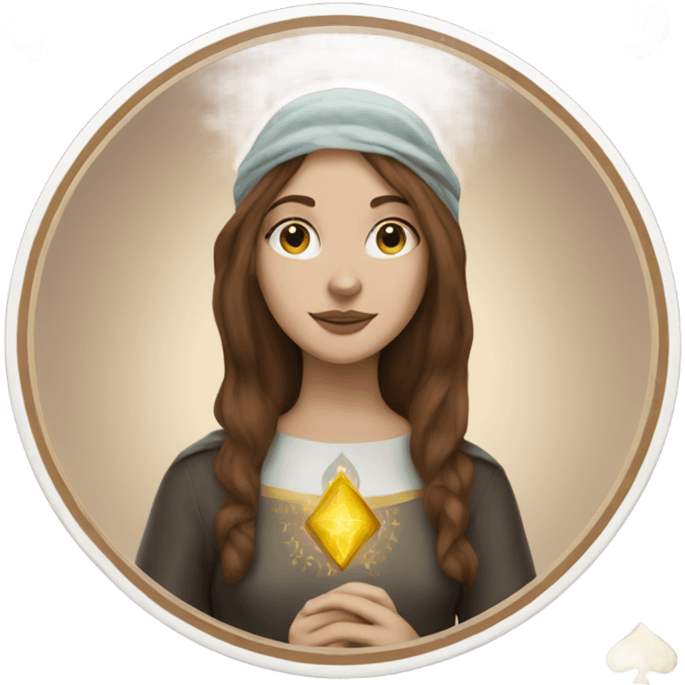 a white girl with brown hair playing tarot card emoji