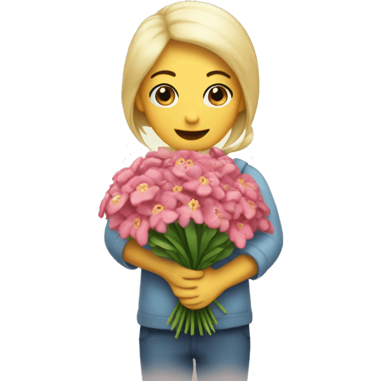 Cute poulpe holding a bouquet of flowers emoji