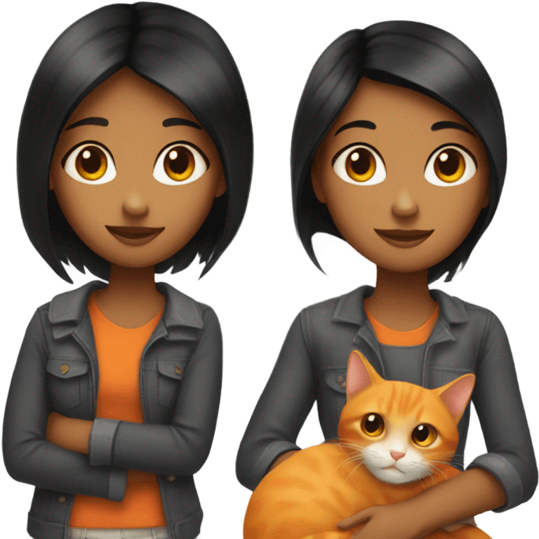 Black hair girl with orange cat emoji