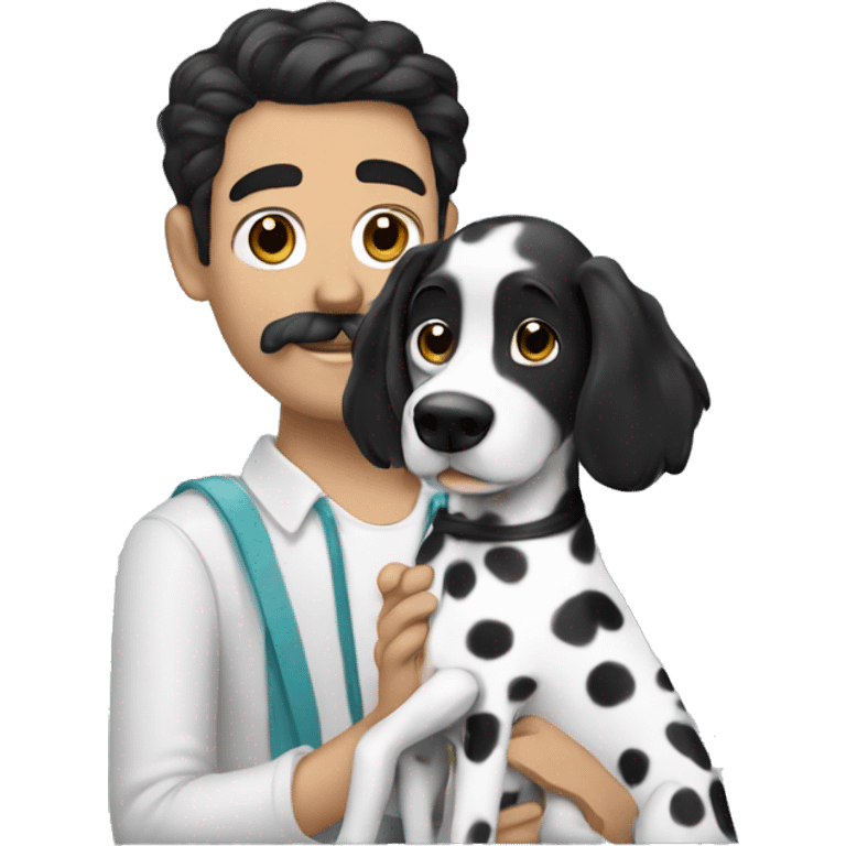 man with blac hair and mustache petting a dalmatian dog emoji