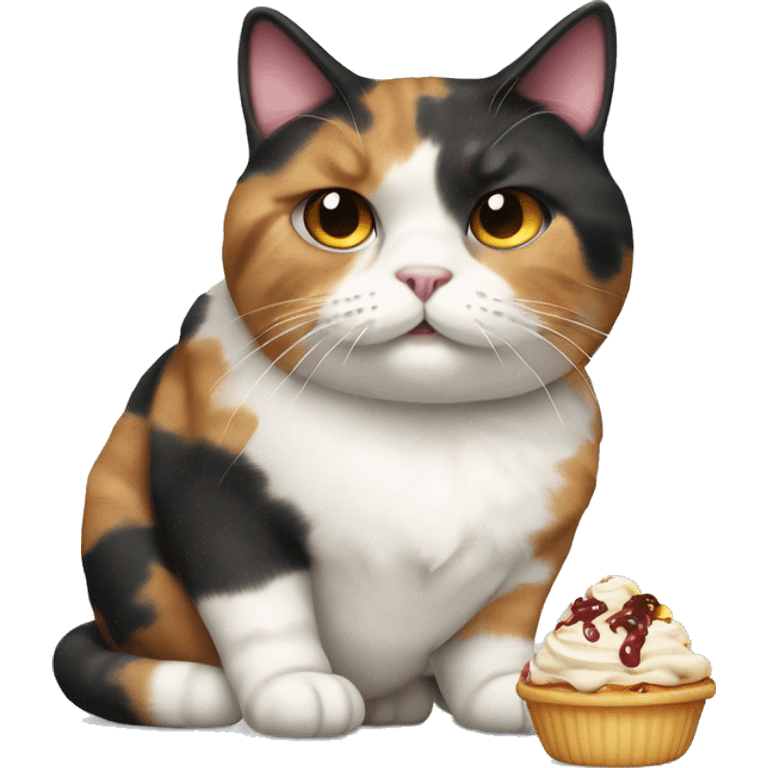 Realistic Fat calico cat with sundae emoji