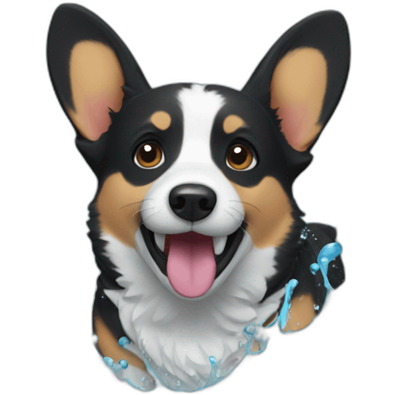 Black corgi Splash water emoji