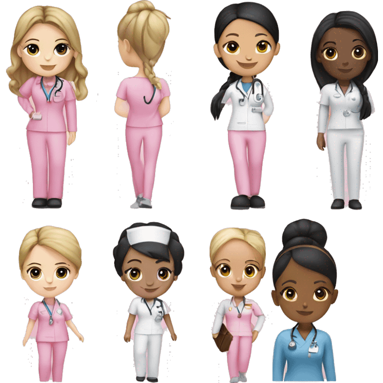 Nurse ,white woman, black hair in a bun,pink scrubs ,Louis Vuitton bag  emoji