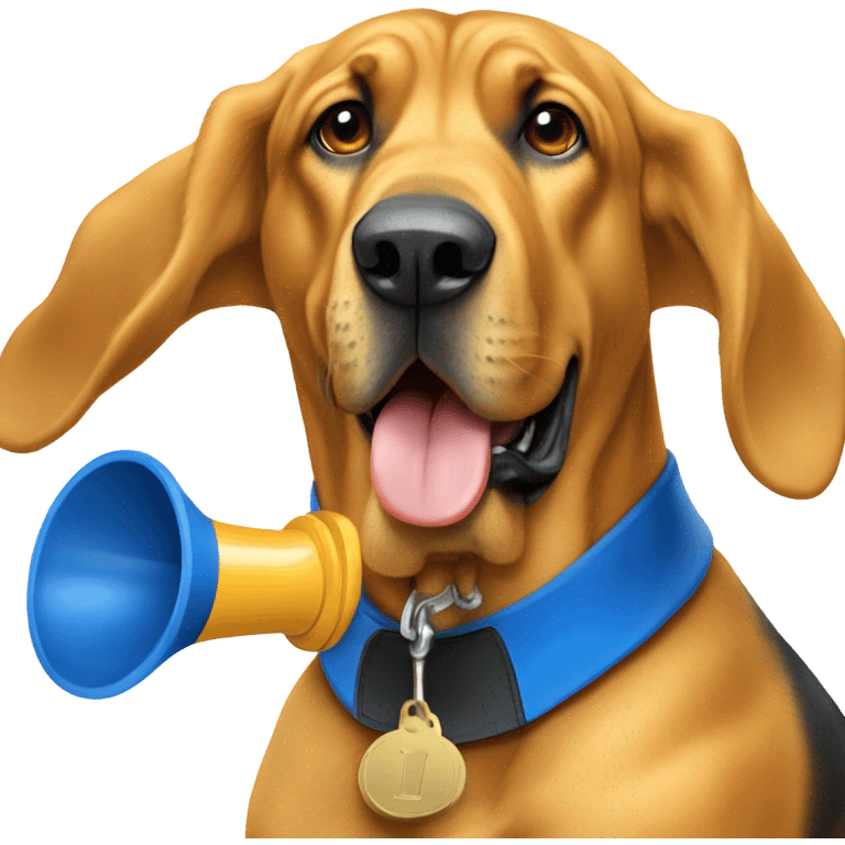 Gold and blue bloodhound as a referee blowing a whistle. emoji