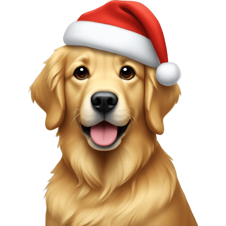 Golden retriever wearing a Santa hat emoji