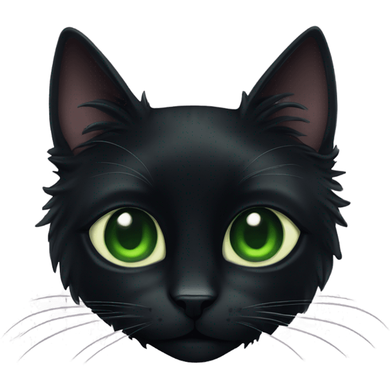 Long haired black cat with green eyes emoji