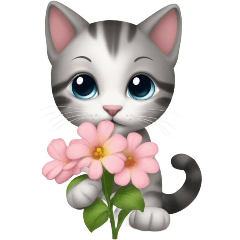 cute kitty keeping a flower emoji