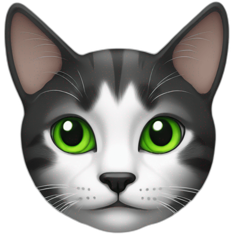 cat black and white green eyes split ear emoji