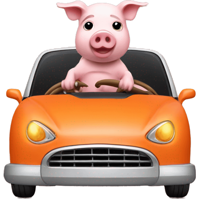 Pig driving orange car emoji