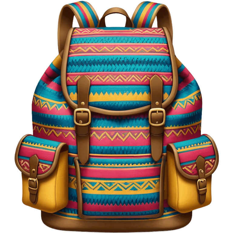 Cinematic Realistic image of a traditional Colombian mochila, rendered with detailed woven textures and vibrant patterns, set against a rustic backdrop with soft, cultural lighting emoji