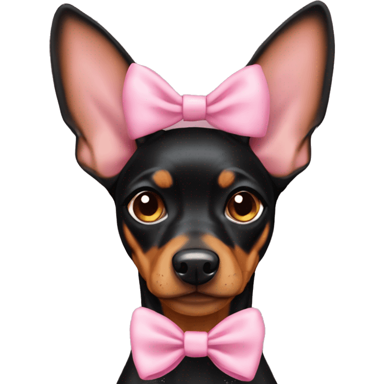 black tan pinscher big ears girly pink bow emoji