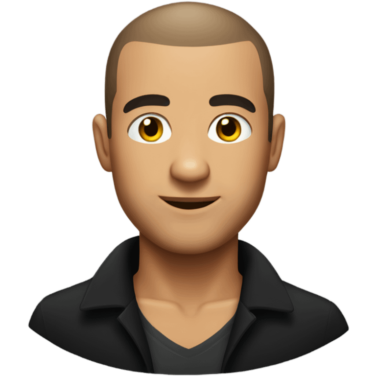 italian man, with buzz cut and no beard. wearing a black smart shirt unbuttoned. emoji