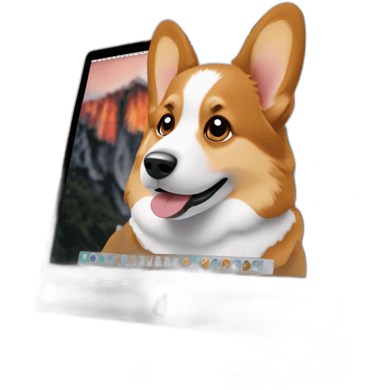 corgi looks at apple-imac monitor emoji