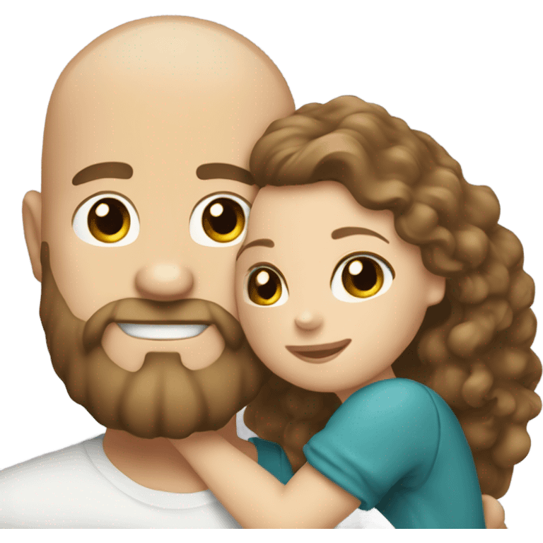 bald bearded guy hug long curly brown hair white girl emoji