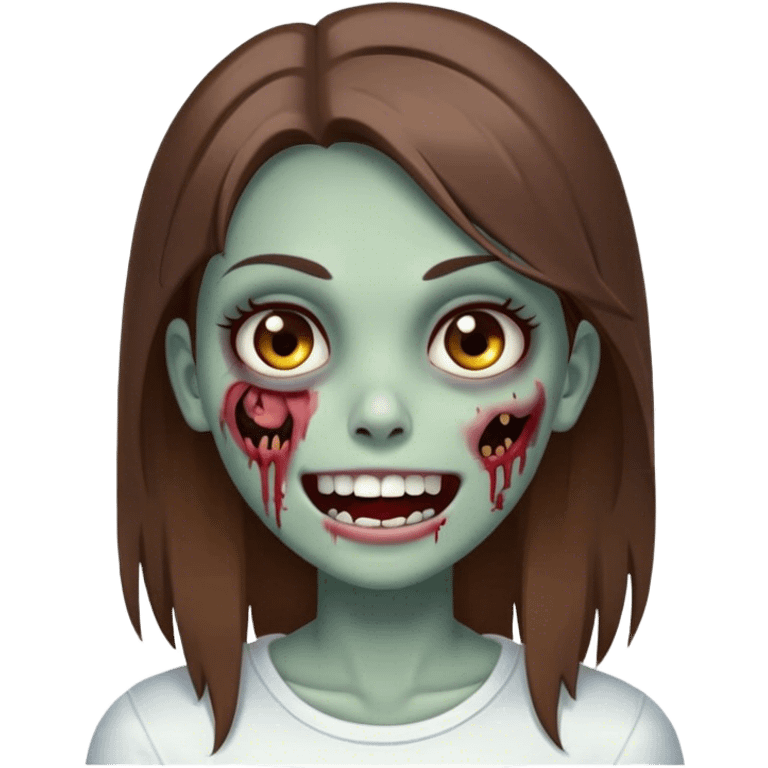 Zombie girl with brown hair brown eyes straight hair white skin with closed mouth and beautiful smile emoji