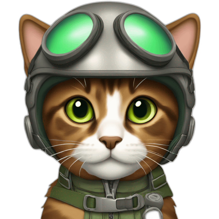 dusty brown brown calico cat without any white markings and with green eyes dressed as a pilot emoji