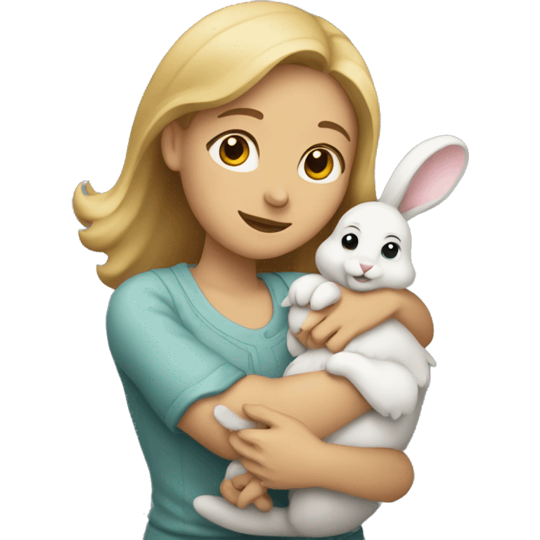 A lady holding bunny and hugging him  emoji