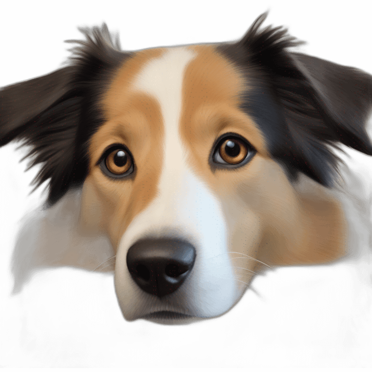 white and black dog with dark brown eyes happy  short hair mixed breed as border collie 2 years old with emoji