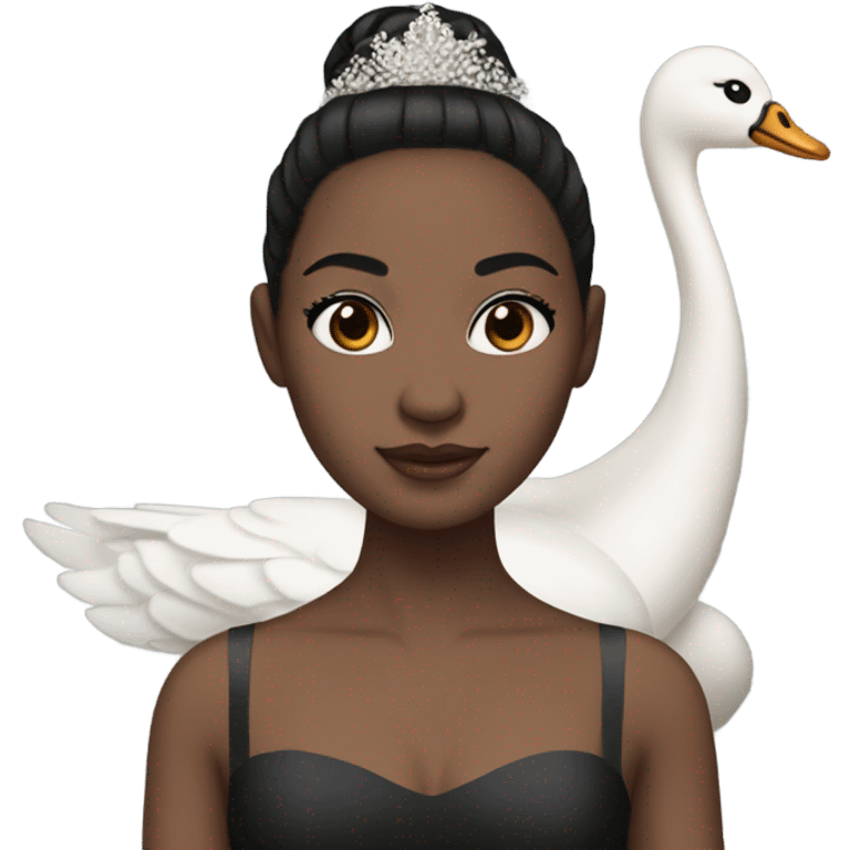 Ballerina with swan dress, white skin, black hair emoji