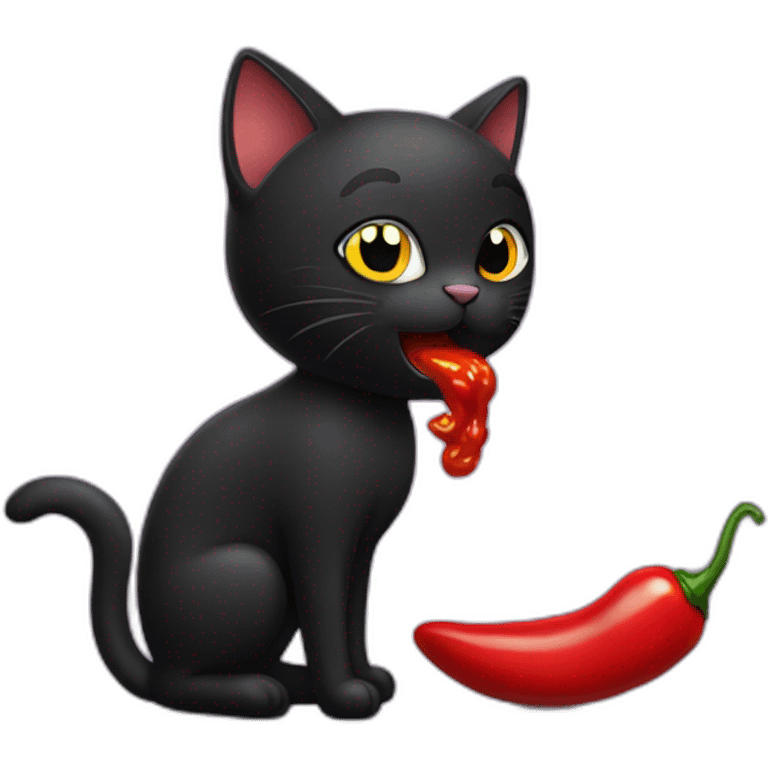 Black Cat eat chili pepper emoji