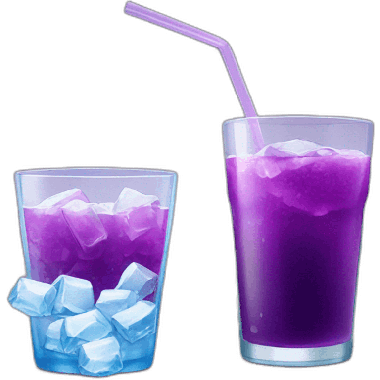 A purple drink with ice in a double plastic stanak a glass of mute is poured out emoji