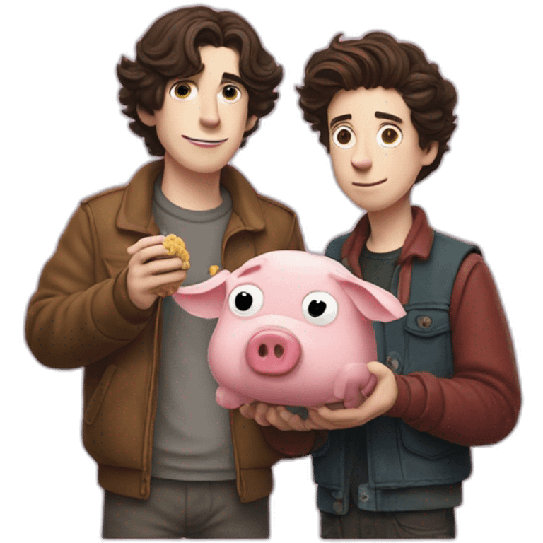 Homer Simpson and timothee chalamet holding the gravity falls pig emoji